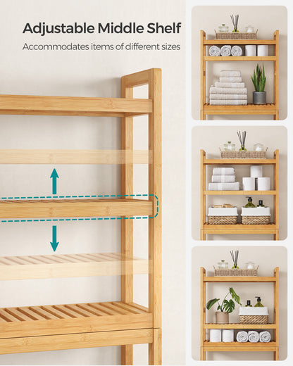 SONGMICS Over The Toilet Storage, 3-Tier Over Toilet Bathroom Organizer with Adjustable Shelf, Fit Most Toilets, Natural