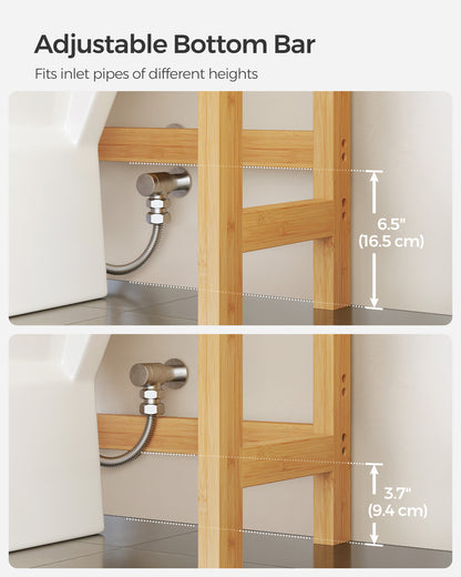 SONGMICS Over The Toilet Storage, 3-Tier Over Toilet Bathroom Organizer with Adjustable Shelf, Fit Most Toilets, Natural