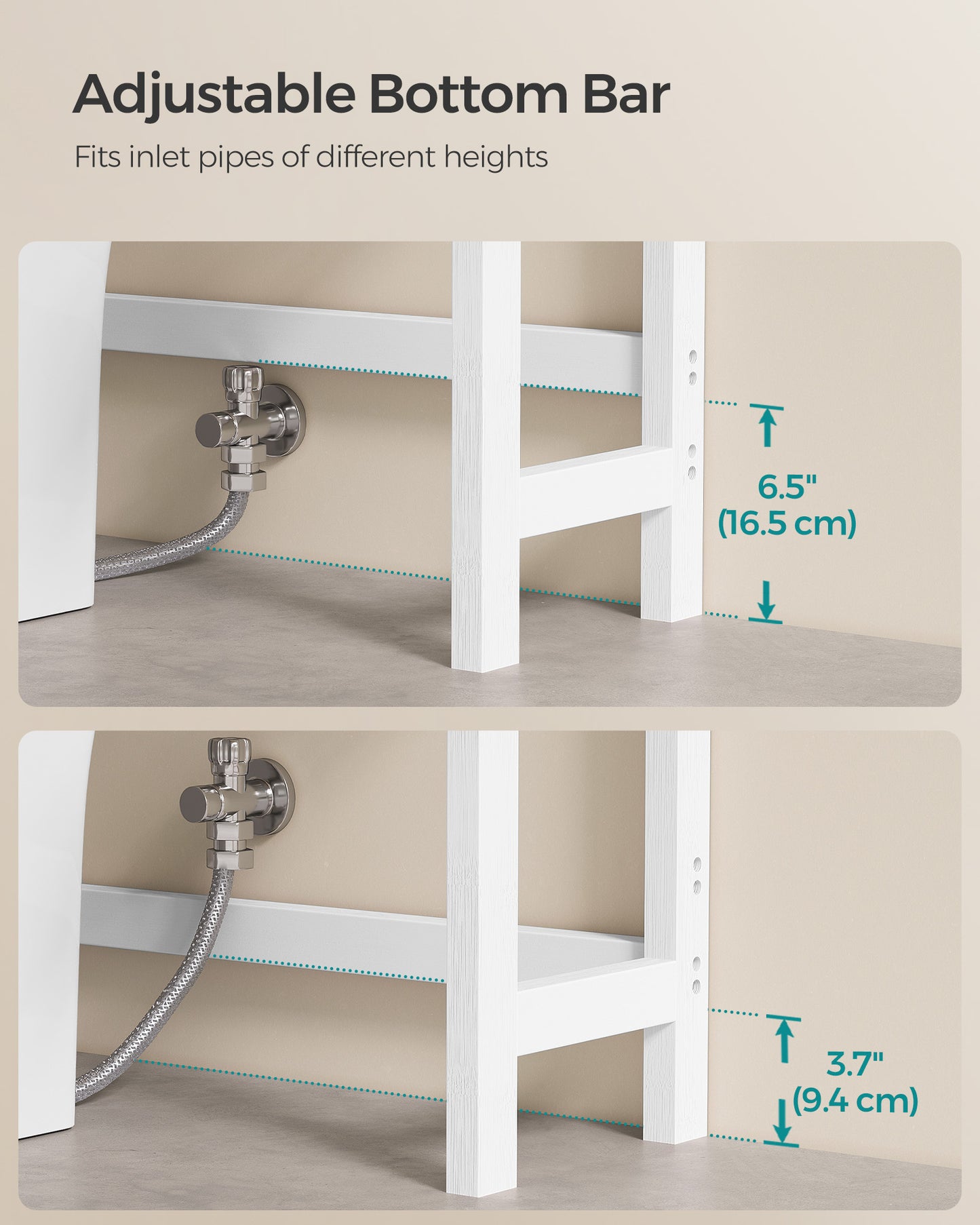 SONGMICS Over The Toilet Storage, 3-Tier Over Toilet Bathroom Organizer with Adjustable Shelf, Fit Most Toilets, Cloud White and Natural Beige