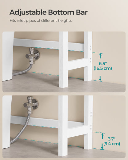 SONGMICS Over The Toilet Storage, 3-Tier Over Toilet Bathroom Organizer with Adjustable Shelf, Fit Most Toilets, Cloud White and Natural Beige