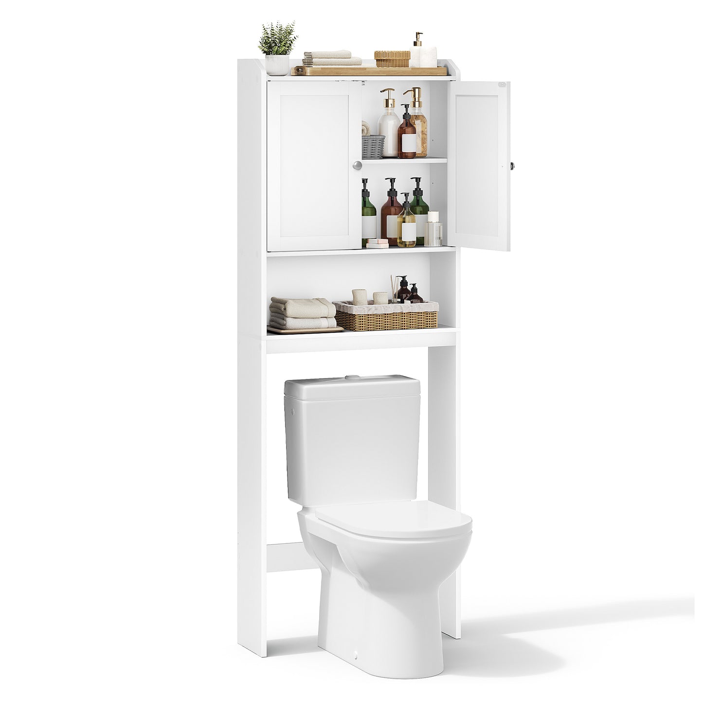 VASAGLE Over the Toilet Storage Cabinet, Bathroom Storage Cabinet with Doors, Adjustable Shelves, Space-Saving, 7.9 x 24.6 x 70 Inches, Cloud White