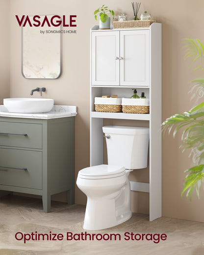 VASAGLE Over the Toilet Storage Cabinet, Bathroom Storage Cabinet with Doors, Adjustable Shelves, Space-Saving, 7.9 x 24.6 x 70 Inches, Cloud White