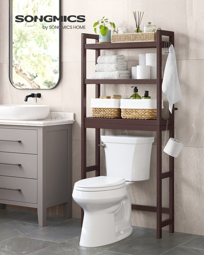 SONGMICS Over The Toilet Storage Bamboo 3-Tier Over-The-Toilet Space Saver Organizer Rack Stable Freestanding Brown