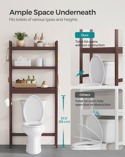 SONGMICS Over The Toilet Storage Bamboo 3-Tier Over-The-Toilet Space Saver Organizer Rack Stable Freestanding Brown