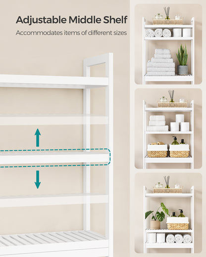 SONGMICS 3-Tier Over The Toilet Storage Bamboo Over Toilet Bathroom Organizer White