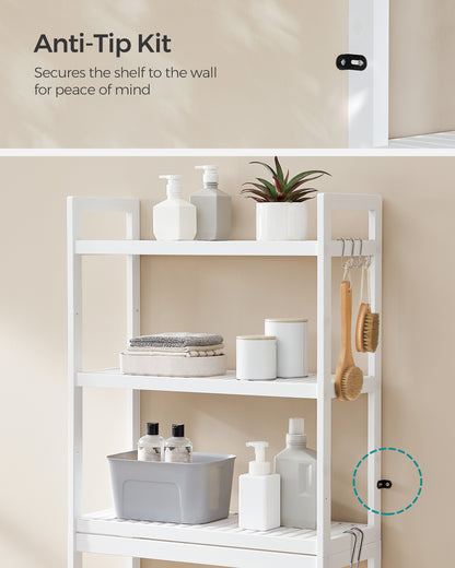SONGMICS 3-Tier Over The Toilet Storage Bamboo Over Toilet Bathroom Organizer White
