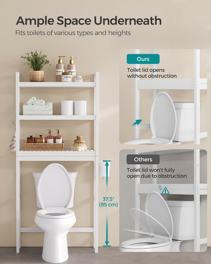 SONGMICS 3-Tier Over The Toilet Storage Bamboo Over Toilet Bathroom Organizer White