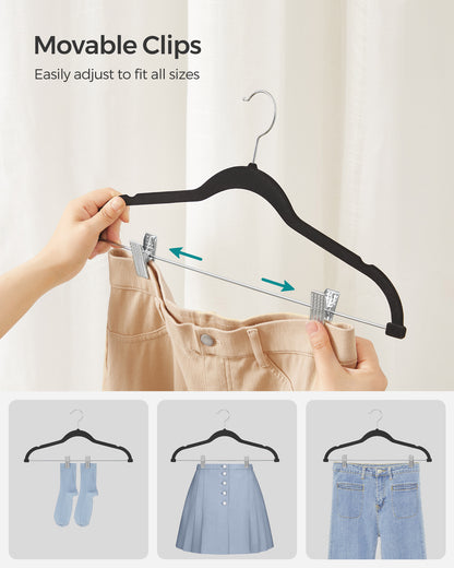 50-Pack Pants Hangers, Velvet Hangers with Adjustable Clips, Space-Saving Heavy-Duty, Non-Slip Skirt Hangers for Pants, Skirts