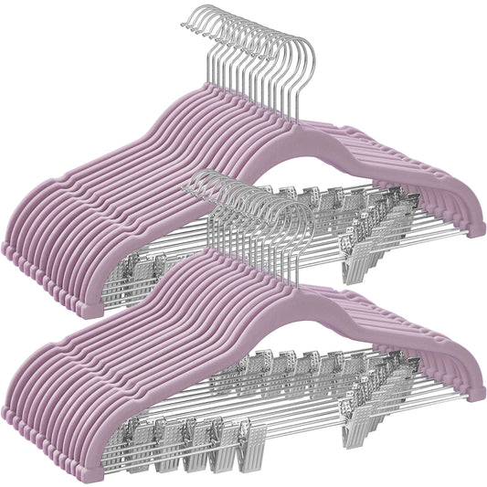 30-Pack Pants Hangers, 16.7-Inch Long Velvet Hangers with Adjustable Clips, Heavy-Duty, Non-Slip Skirt Hangers, Velvet Pants Hangers