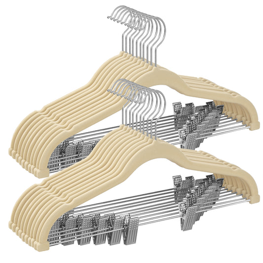 20-Pack Sandy Beige Velvet Hangers, 16.7-Inch Long with Adjustable Clips. Heavy-duty and non - slip, these space - saving hangers