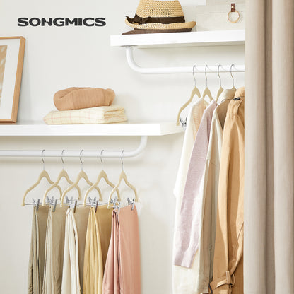 SONGMICS 30 Pack Skirt Pants Hangers Velvet Clips Hangers with Adjustable Clips Non-Slip Beige