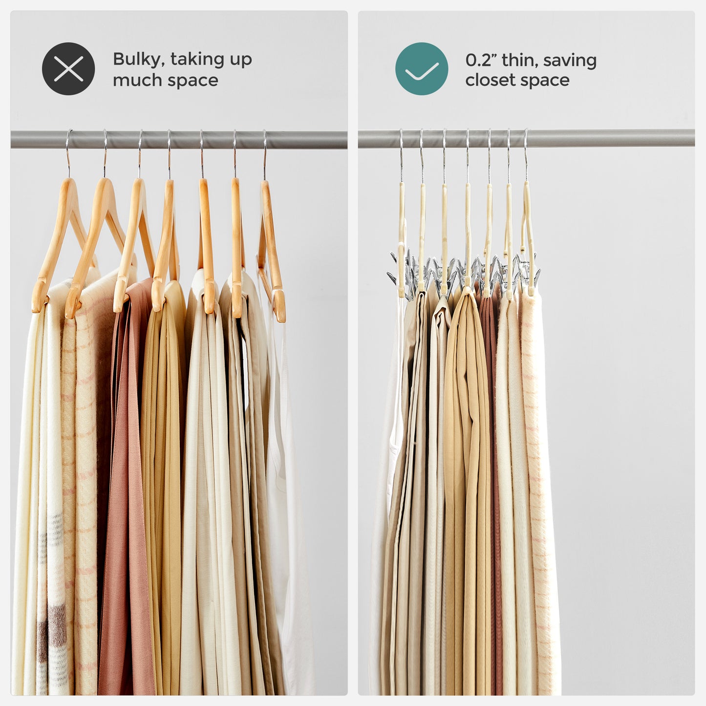 SONGMICS 30 Pack Skirt Pants Hangers Velvet Clips Hangers with Adjustable Clips Non-Slip Beige