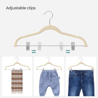 SONGMICS 30 Pack Skirt Pants Hangers Velvet Clips Hangers with Adjustable Clips Non-Slip Beige