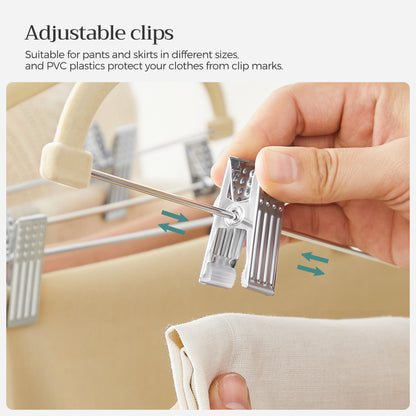 SONGMICS 30 Pack Skirt Pants Hangers Velvet Clips Hangers with Adjustable Clips Non-Slip Beige