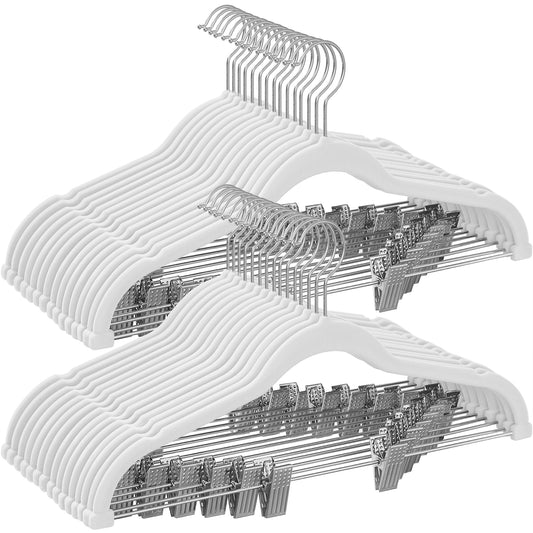 30-Pack Pants Hangers, 16.7-Inch Long Velvet Hangers with Adjustable Clips, Heavy-Duty, Non-Slip Skirt Hangers, Velvet Pants Hangers