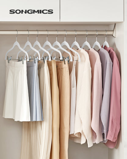 SONGMICS 30 Pack Skirt Pants Hangers Velvet Clips Hangers with Adjustable Clips Non-Slip White