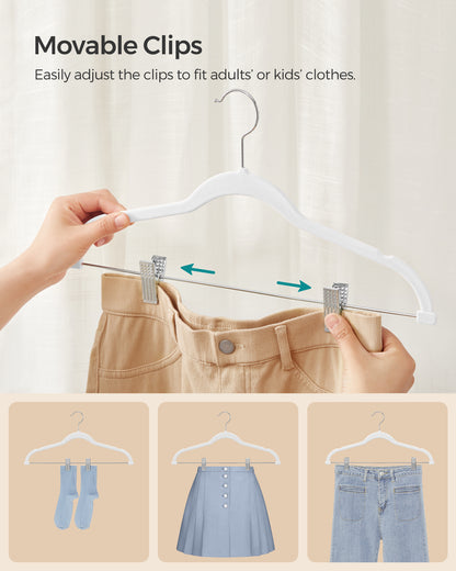 SONGMICS 30 Pack Skirt Pants Hangers Velvet Clips Hangers with Adjustable Clips Non-Slip White