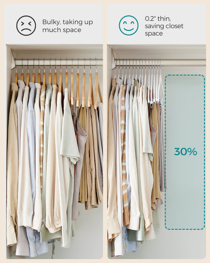 SONGMICS 30 Pack Skirt Pants Hangers Velvet Clips Hangers with Adjustable Clips Non-Slip White