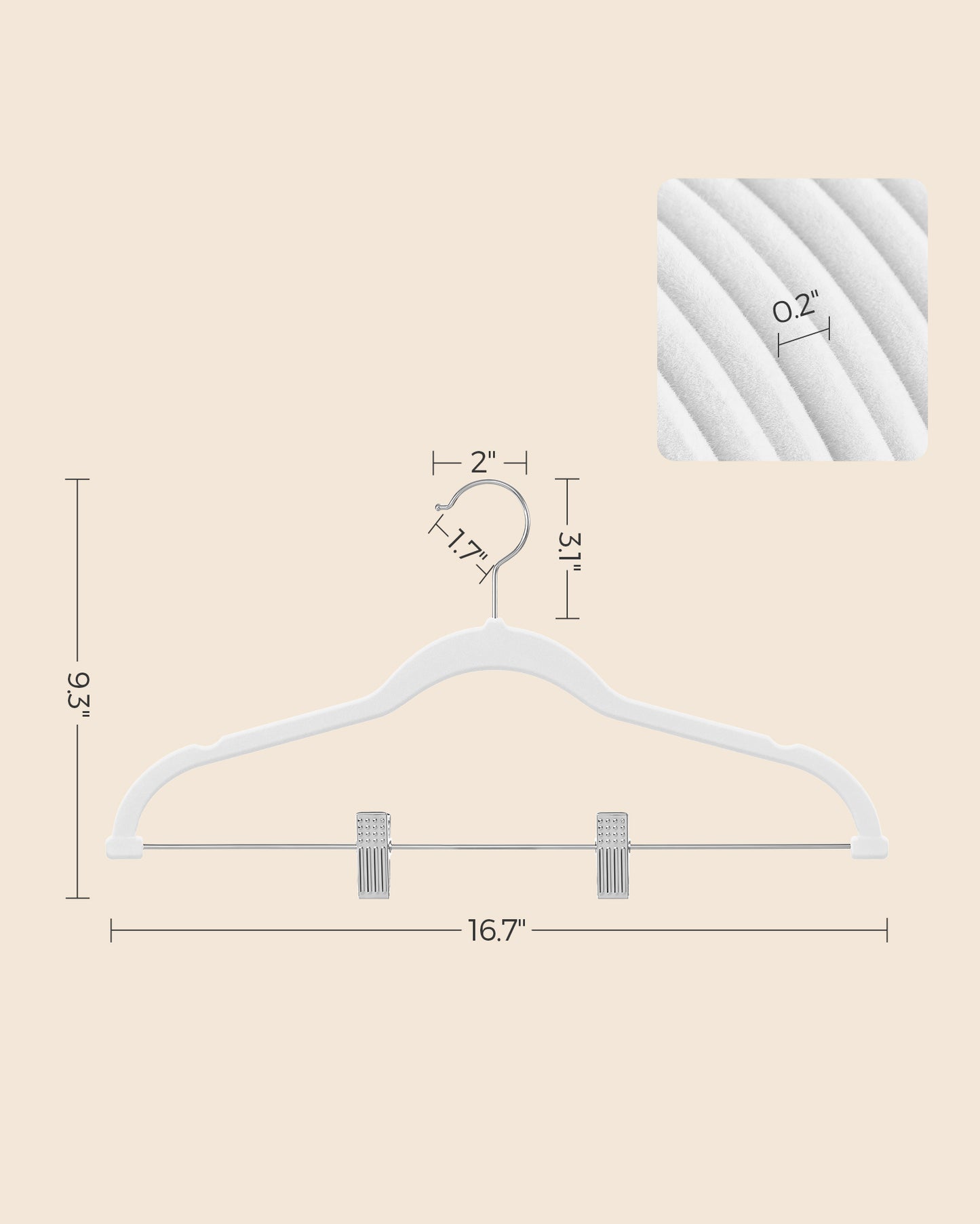 SONGMICS 30 Pack Skirt Pants Hangers Velvet Clips Hangers with Adjustable Clips Non-Slip White