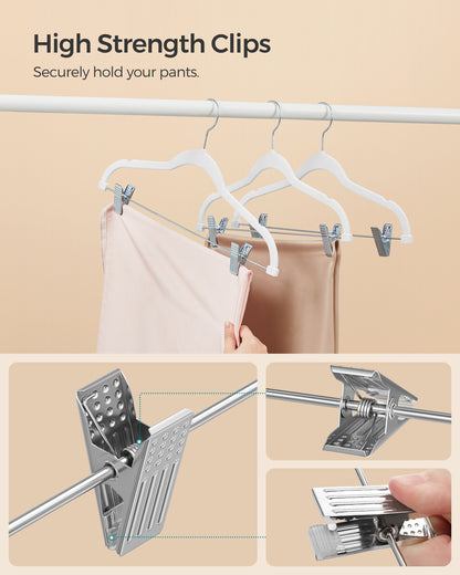 SONGMICS 30 Pack Skirt Pants Hangers Velvet Clips Hangers with Adjustable Clips Non-Slip White