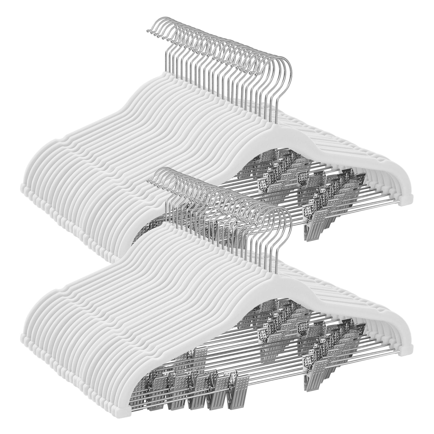 50-Pack Velvet Non-Slip Hangers with Adjustable Clips, 16.7" Heavy Duty Space Saving Hangers for Pants, Skirts, Dresses, White