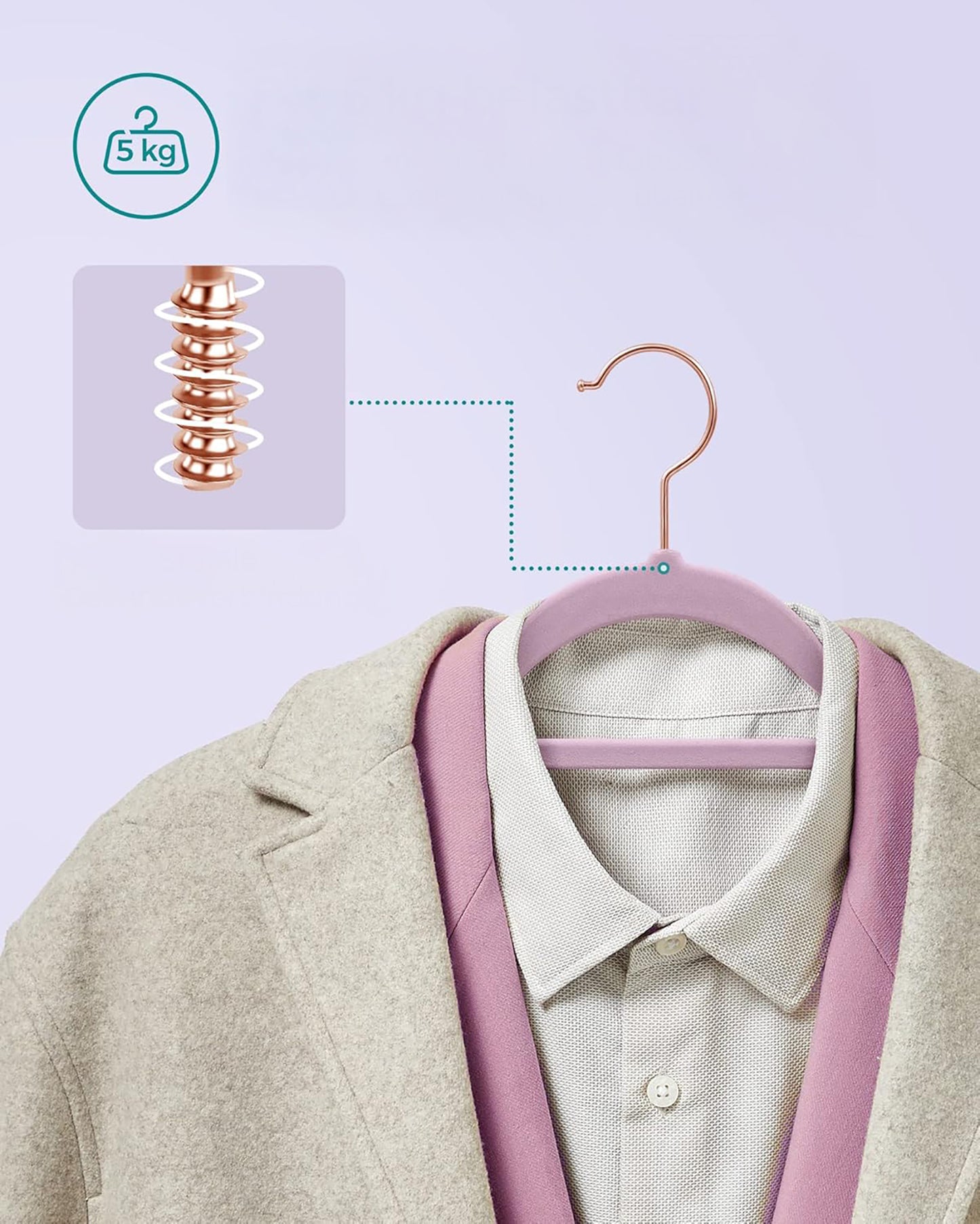 SONGMICS 50 Pack Velvet Hangers Non-Slip Clothes Hanger with Swivel Hook Space Saving for Coat Pant Tie Pale Purple