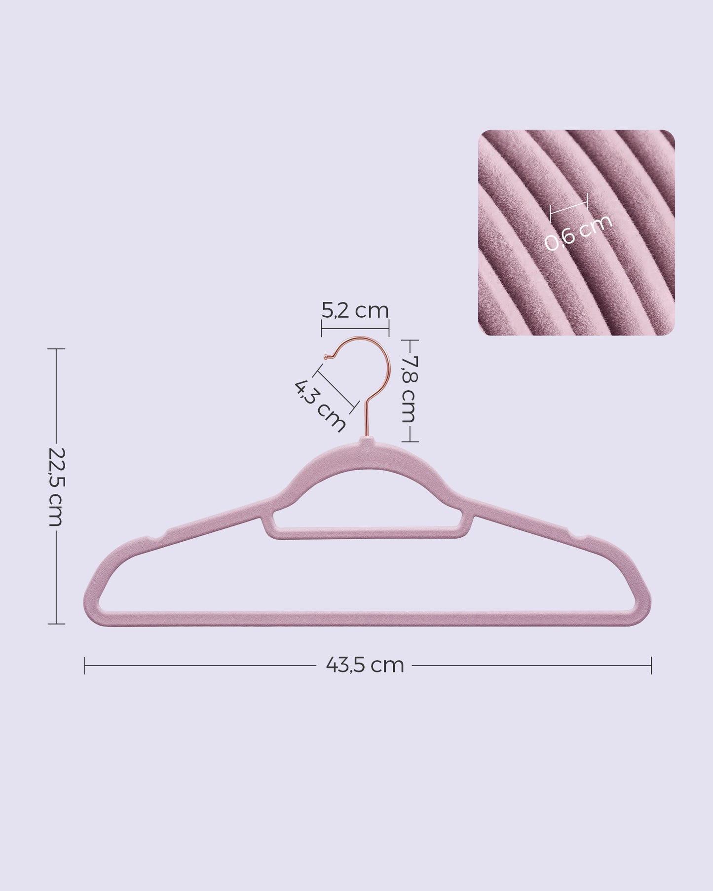 SONGMICS 50 Pack Velvet Hangers Non-Slip Clothes Hanger with Swivel Hook Space Saving for Coat Pant Tie Pale Purple