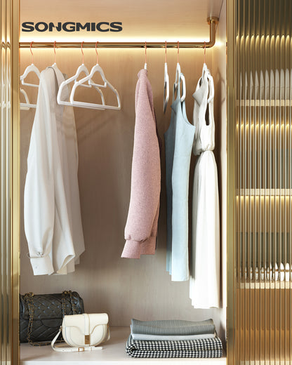 SONGMICS Velvet Hangers, Set of 50 Clothes Hanger with Rose Gold Swivel Hook, and Space-Saving, 17.1-Inch Long Cloud White