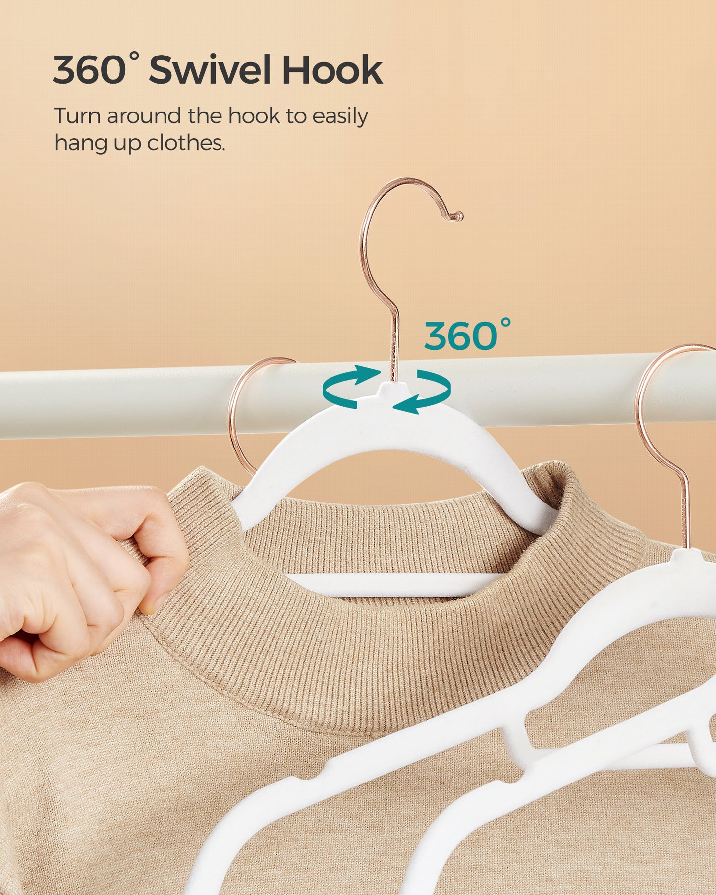 SONGMICS Velvet Hangers, Set of 50 Clothes Hanger with Rose Gold Swivel Hook, and Space-Saving, 17.1-Inch Long Cloud White