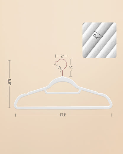 SONGMICS Velvet Hangers, Set of 50 Clothes Hanger with Rose Gold Swivel Hook, and Space-Saving, 17.1-Inch Long Cloud White