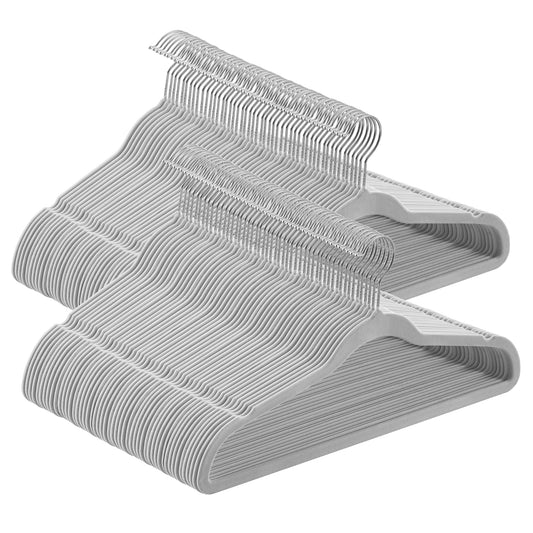 Velvet Hangers 100 Pack, Non-Slip Clothes Hangers with Silver-Colored Swivel Hooks, Slim Space-Saving for Closet, Heavy-Duty, Black