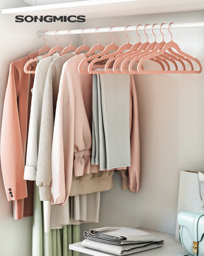 SONGMICS Velvet Hangers 50 Pack, Non-Slip Hangers with Rose Gold-Colored Swivel Hooks, Slim Space-Saving Hangers Pink