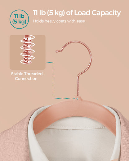 SONGMICS Velvet Hangers 50 Pack, Non-Slip Hangers with Rose Gold-Colored Swivel Hooks, Slim Space-Saving Hangers Pink