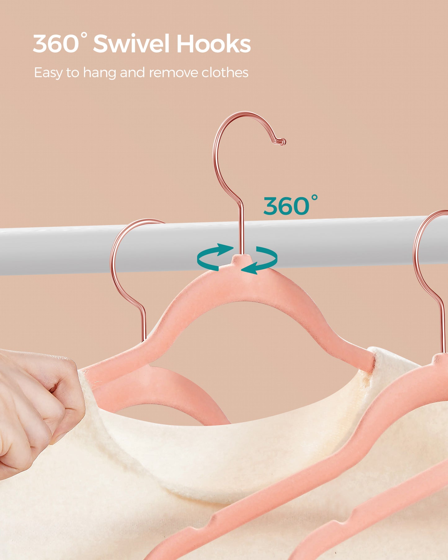 SONGMICS Velvet Hangers 50 Pack, Non-Slip Hangers with Rose Gold-Colored Swivel Hooks, Slim Space-Saving Hangers Pink