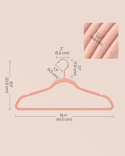 SONGMICS Velvet Hangers 50 Pack, Non-Slip Hangers with Rose Gold-Colored Swivel Hooks, Slim Space-Saving Hangers Pink