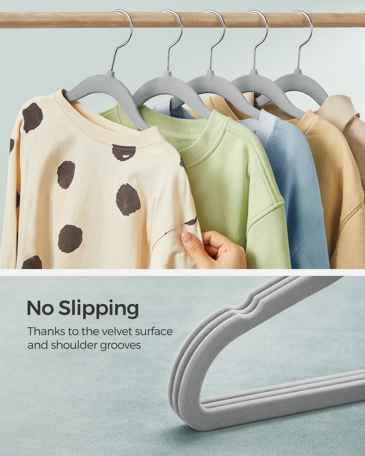 SONGMICS Baby Hangers 50 Pack, Kids Hangers for Closet, Swivel Hooks, Space-Saving Clothes Hangers, Velvet Hangers for Nursery, Non-Slip, Dove Gray