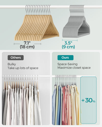 SONGMICS Baby Hangers 50 Pack, Kids Hangers for Closet, Swivel Hooks, Space-Saving Clothes Hangers, Velvet Hangers for Nursery, Non-Slip, Dove Gray