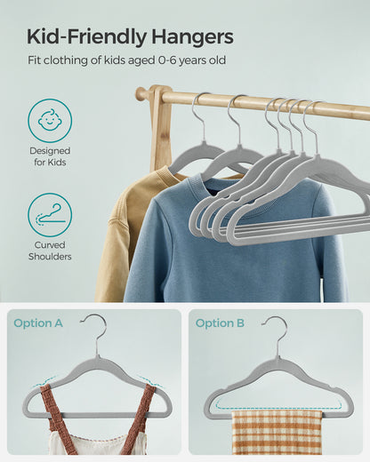 SONGMICS Baby Hangers 50 Pack, Kids Hangers for Closet, Swivel Hooks, Space-Saving Clothes Hangers, Velvet Hangers for Nursery, Non-Slip, Dove Gray
