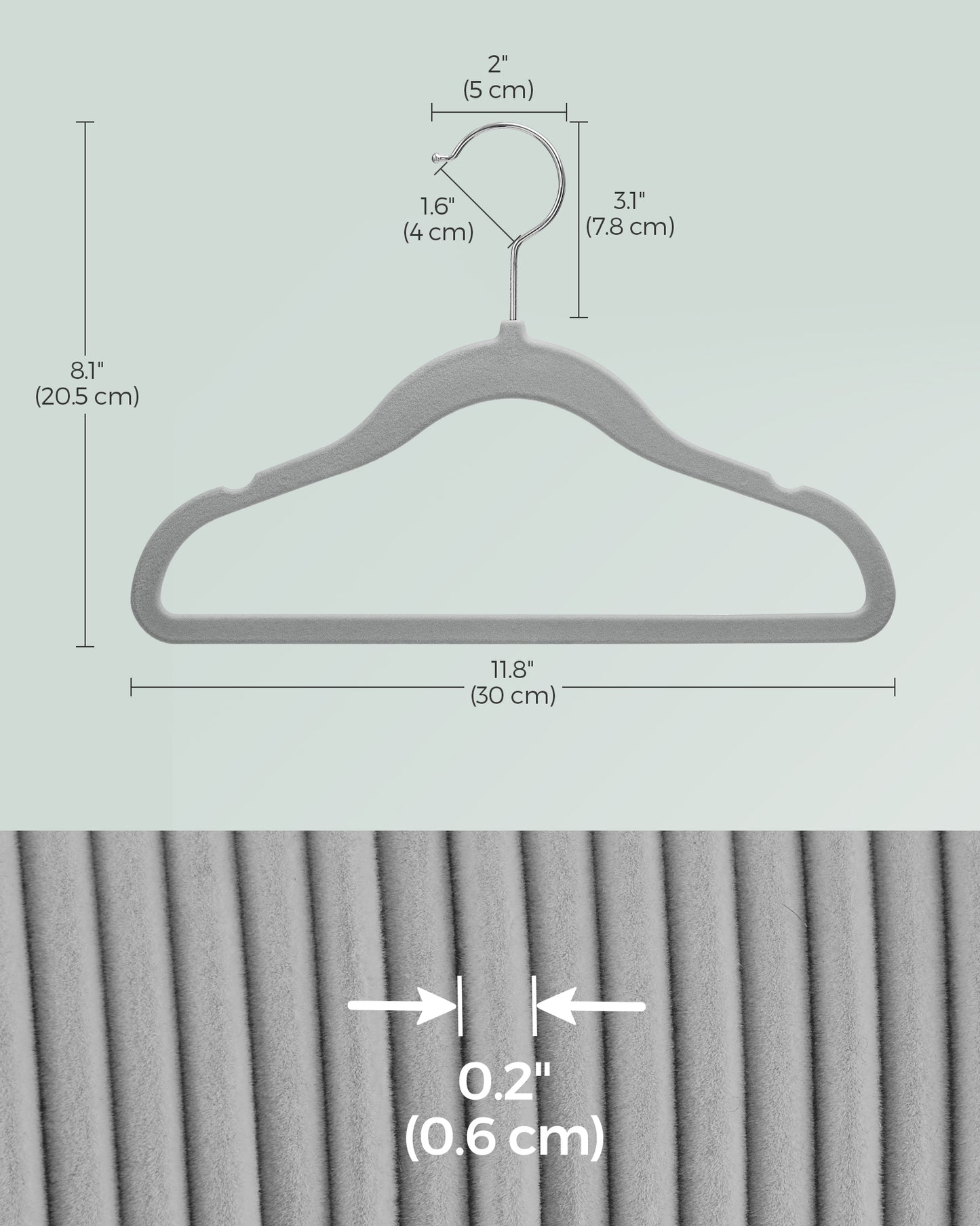 SONGMICS Baby Hangers 50 Pack, Kids Hangers for Closet, Swivel Hooks, Space-Saving Clothes Hangers, Velvet Hangers for Nursery, Non-Slip, Dove Gray