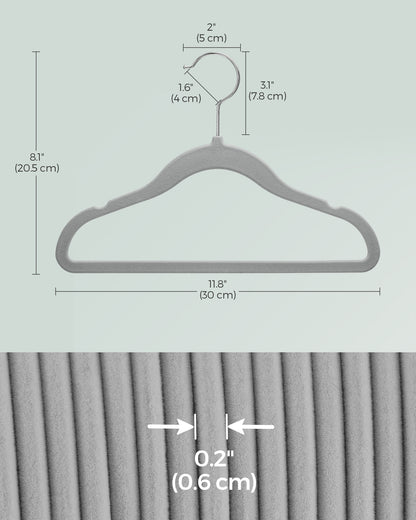 SONGMICS Baby Hangers 50 Pack, Kids Hangers for Closet, Swivel Hooks, Space-Saving Clothes Hangers, Velvet Hangers for Nursery, Non-Slip, Dove Gray