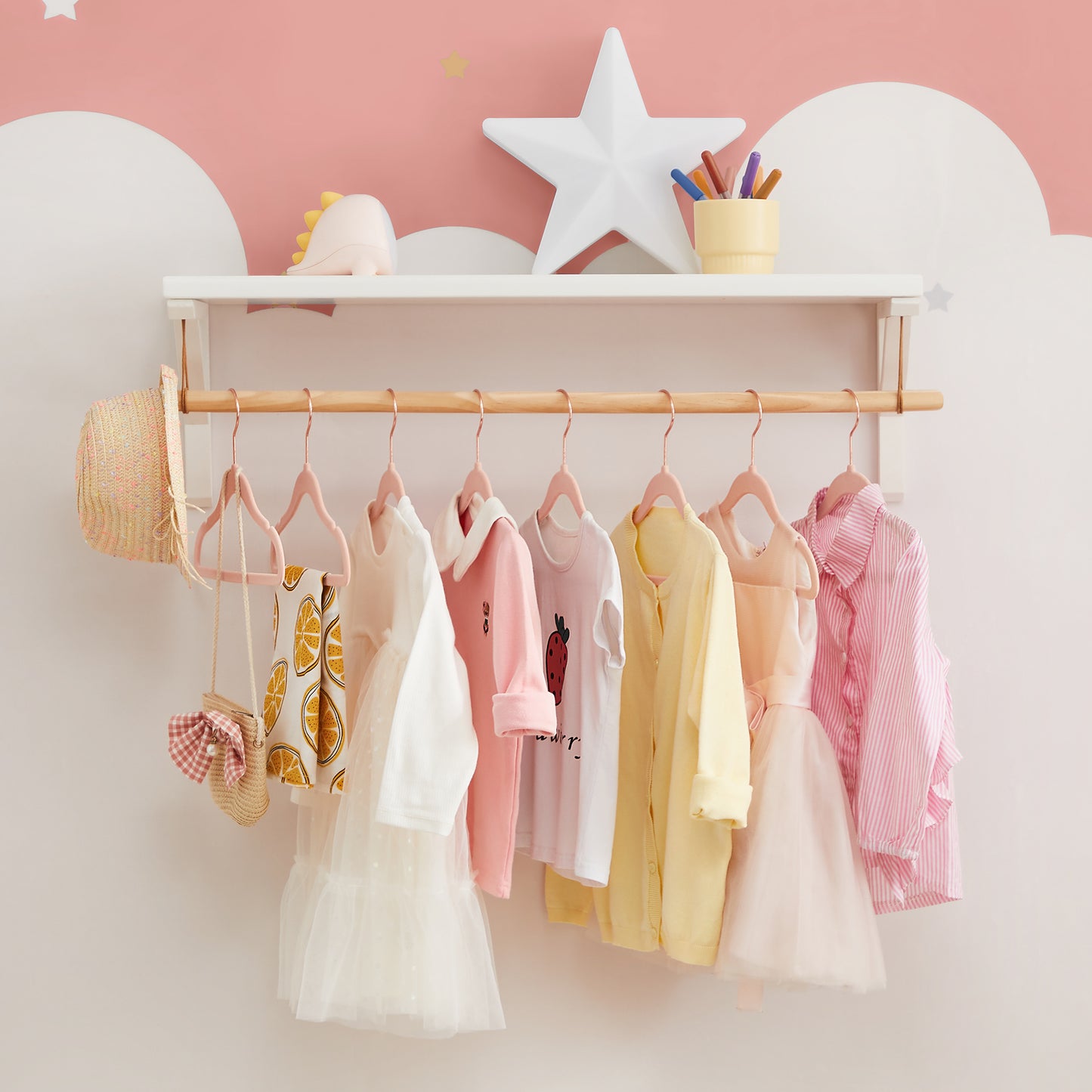 SONGMICS Baby Hangers 50 Pack, Kids Hangers for Closet, Swivel Hooks, Space-Saving Clothes Hangers, Velvet Hangers for Nursery, Non-Slip, Jelly Pink