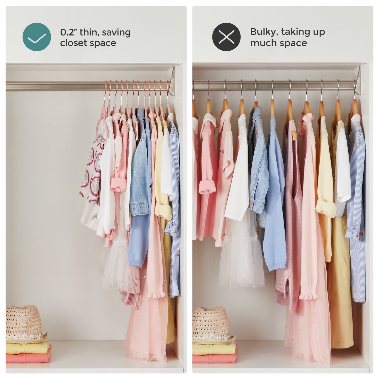 SONGMICS Baby Hangers 50 Pack, Kids Hangers for Closet, Swivel Hooks, Space-Saving Clothes Hangers, Velvet Hangers for Nursery, Non-Slip, Jelly Pink