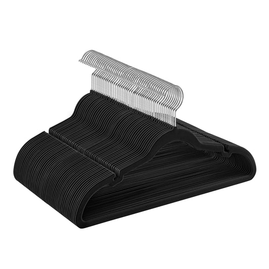 50 Pack Velvet Hangers Non-Slip Clothes Hangers with Shoulder Notches Pants Bar with 360° Swivel Hook Space-Saving for Closet Ink Black