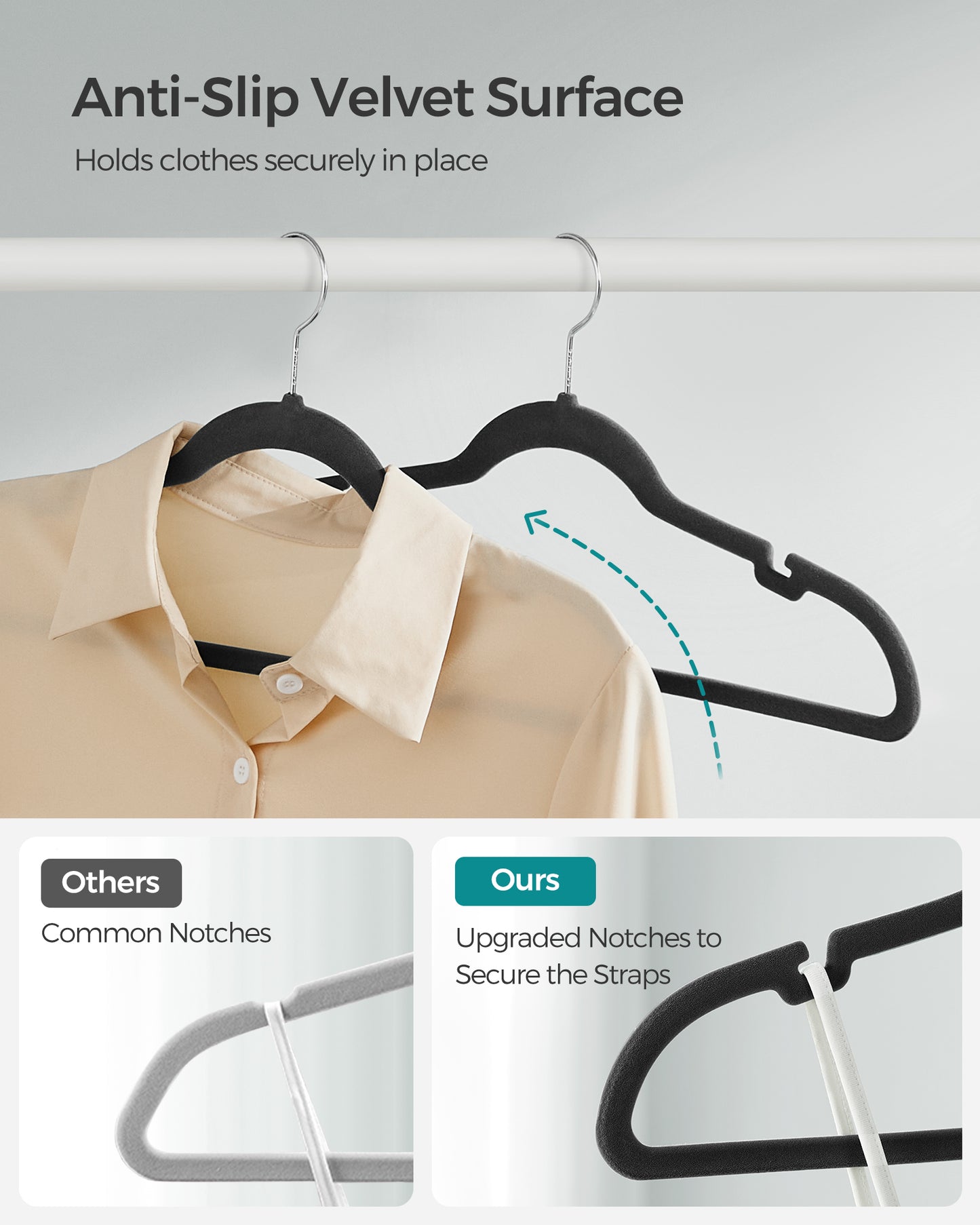 Velvet Hangers 50 Pack, Non-Slip Clothes Hangers, Suit Hangers with Shoulder Notches, 360¡ã Swivel Hook, Space-Saving Black