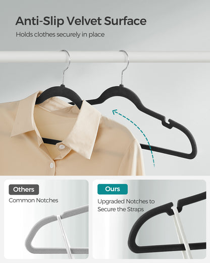 Velvet Hangers 50 Pack, Non-Slip Clothes Hangers, Suit Hangers with Shoulder Notches, 360¡ã Swivel Hook, Space-Saving Black