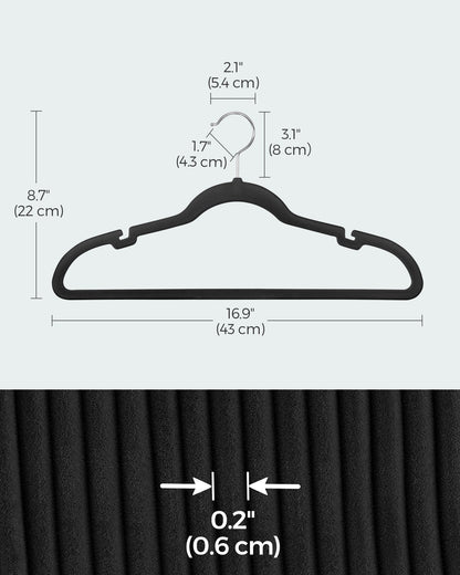 Velvet Hangers 50 Pack, Non-Slip Clothes Hangers, Suit Hangers with Shoulder Notches, 360¡ã Swivel Hook, Space-Saving Black