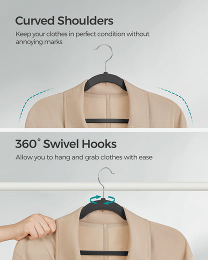 Velvet Hangers 50 Pack, Non-Slip Clothes Hangers, Suit Hangers with Shoulder Notches, 360¡ã Swivel Hook, Space-Saving Black