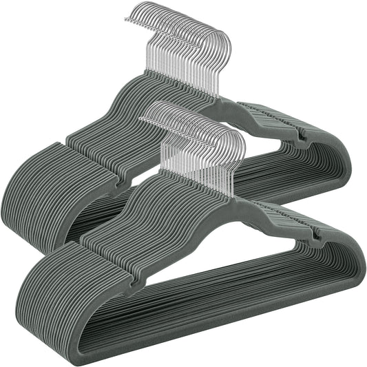 50 Pack Velvet Hangers Non-Slip Clothes Hangers Suit Hangers with 360° Swivel Hook Space-Saving Gray