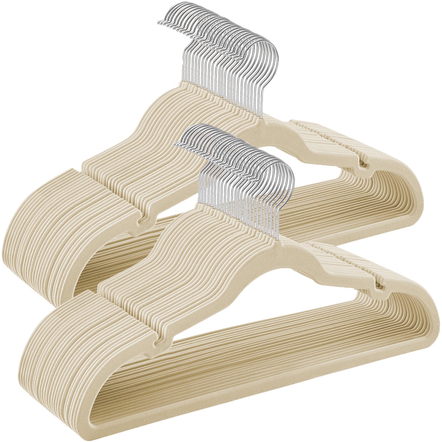 SONGMICS 50 Pack Velvet Hangers Non-Slip Clothes Hangers Suit Hangers with 360° Swivel Hook Space-Saving Sand Beige