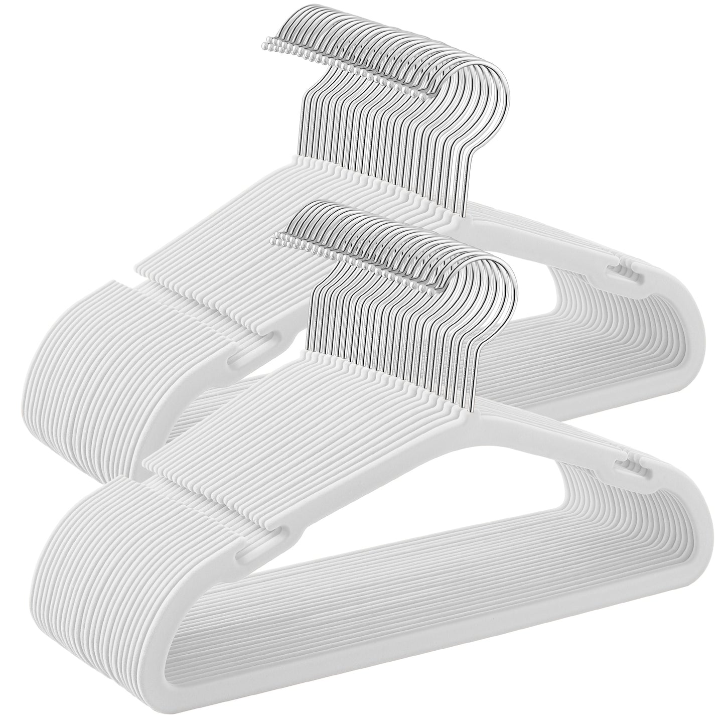 50-Pack Kids Velvet Hangers, 14x8 Inch Non-Slip Children's Hangers with Wide Shoulder Notches & Swivel Hook, Space-Saving Closet Organizers, Cloud White